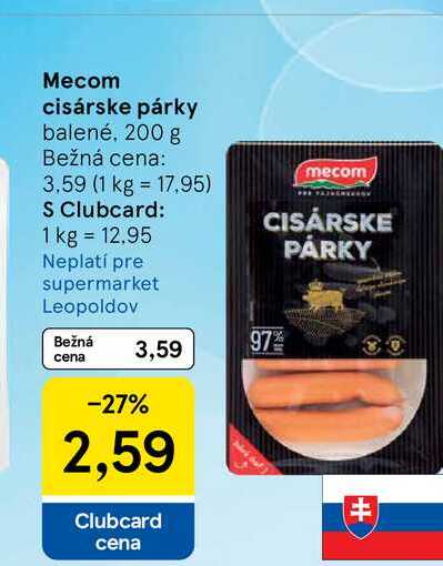 Mecom cisárske párky balené, 200 g 
