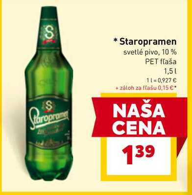 Staropramen svetlé pivo, 10% PET fľaša 1,5l