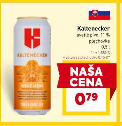Kaltenecker svetlé pivo, 11% plechovka 0,5L v akcii