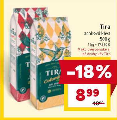 Tira zrnková káva 500 g  v akcii