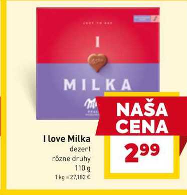I love Milka dezert rôzne druhy 110 g 