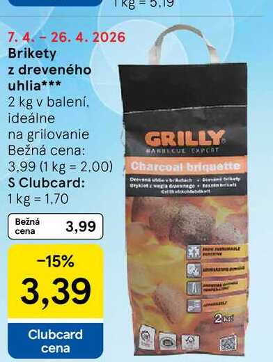 Brikety z dreveného uhlia 2 kg v balení, ideálne na grilovanie 
