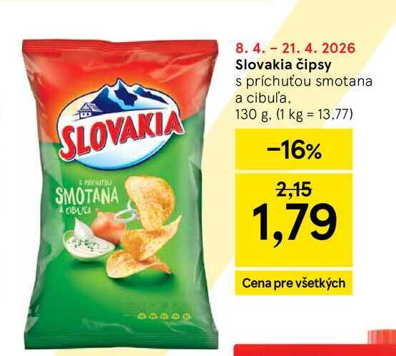 Slovakia čipsy s príchuťou smotana a cibuľa, 130 g