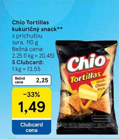 Chio Tortillas kukuričný snack s príchuťou syra 110 g