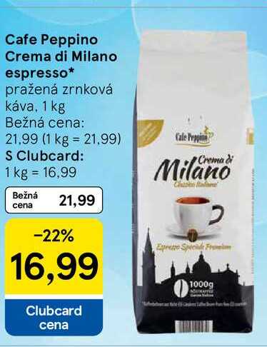 Cafe Peppino Crema di Milano espresso pražená zrnková káva, 1 kg