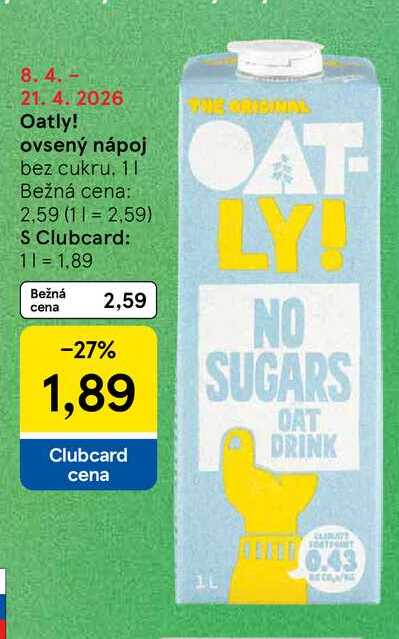 Oatly! ovsený nápoj bez cukru, 1l