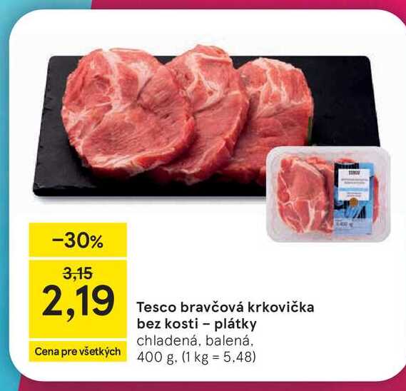 bravčová krkovička bez kosti plátky chladená, balená 400 g