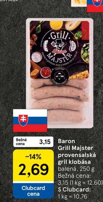 Baron Grill Majster provensalská gril klobása balená, 250 g