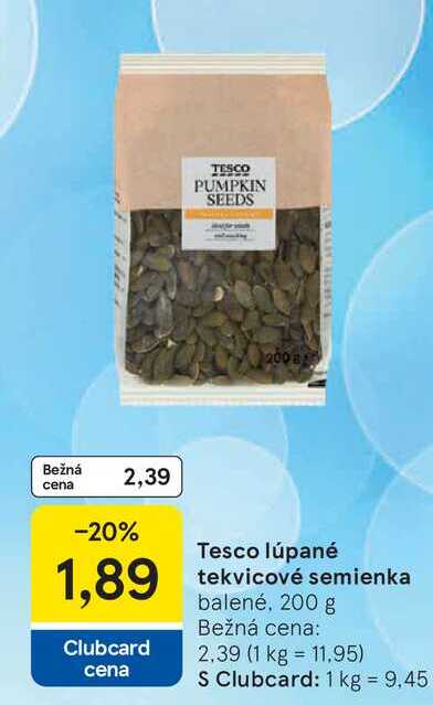 Tesco lúpané tekvicové semienka balené, 200 g