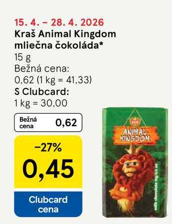 Animal Kingdom mliečna čokoláda 15 g 