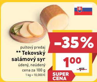 Tekovský salámový syr údený, neúdený cena za 100 g
