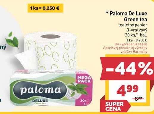 Paloma De Luxe Green tea toaletný papier 3-vrstvový 20 ks/1 bal. 