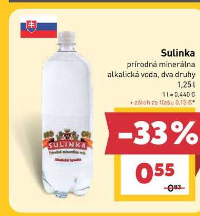 Sulinka prírodná minerálna alkalická voda, dva druhy 1,25l