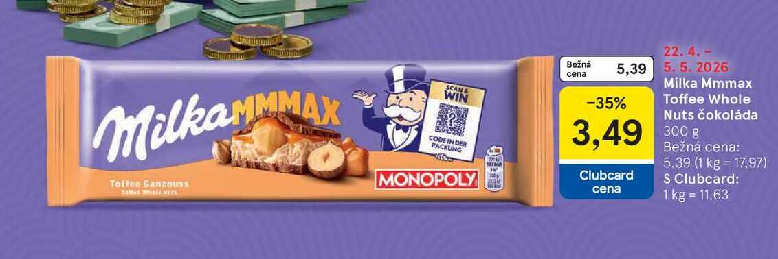 Milka Mmmax Toffee Whole Nuts čokoláda 300g