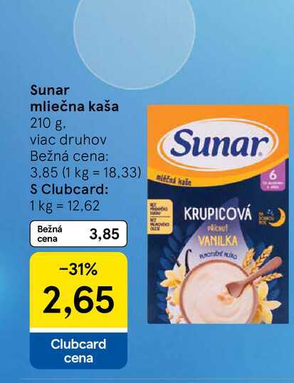 Sunar mliečna kaša 210 g