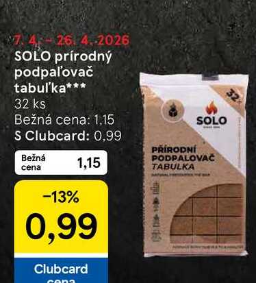 SOLO prírodný podpaľovač tabuľ'ka 32 ks