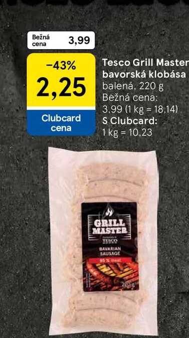 Tesco Grill Master bavorská klobása balená, 220 g