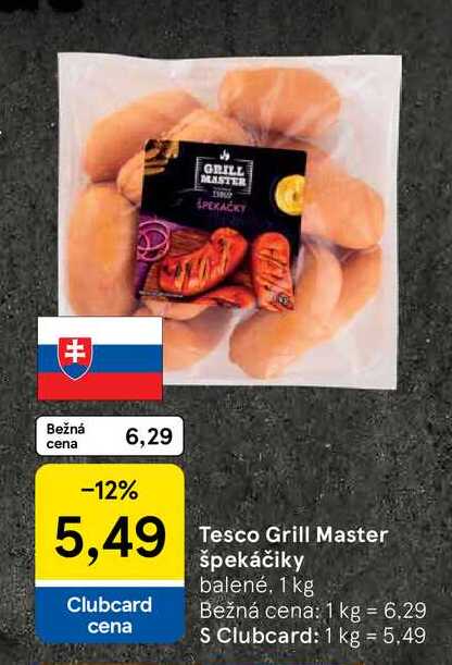 Tesco Grill Master Clubcard cena špekáčiky balené, 1 kg