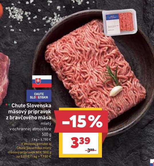 Chute Slovenska mäsový prípravok z bravčového mäsa mletý vochrannej atmosfére 500 g