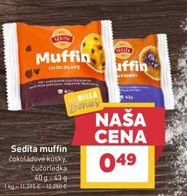 Sedita muffin čokoládové kúsky, čučoriedka 40 g - 43 g 
