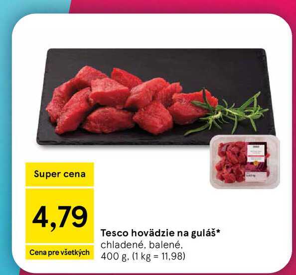 Tesco hovädzie na guláš chladené, balené, 400 g