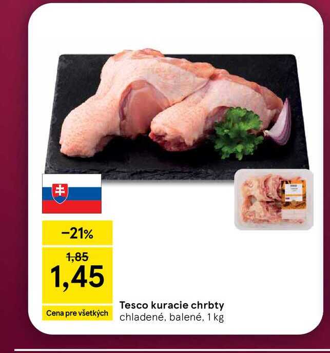 Tesco kuracie chrbty chladené, balené, 1 kg 