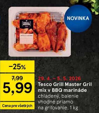 Tesco Grill Master Gril mix v BBQ marináde chladený, balenie vhodné priamo na grilovanie, 1 kg 