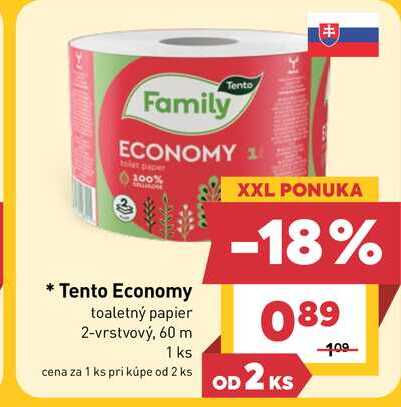 Tento Economy toaletný papier 2-vrstvový, 60 m