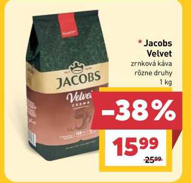 Jacobs Velvet zrnková káva rôzne druhy 1 kg 