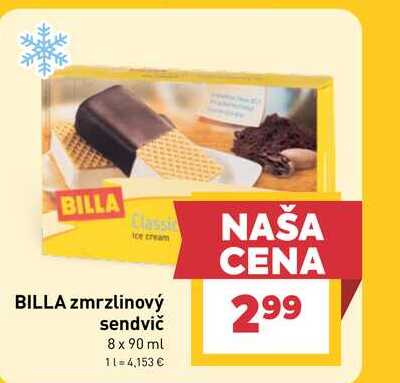 BILLA zmrzlinový sendvič 8 x 90 ml 