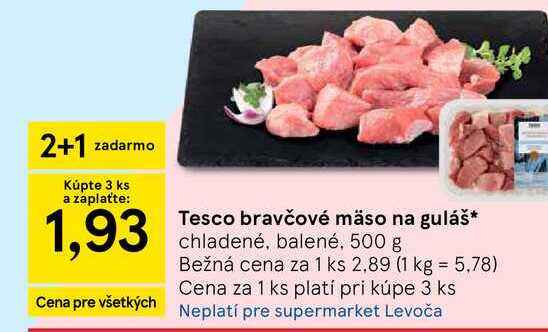 Tesco bravčové mäso na guláš chladené, balené, 500 g 