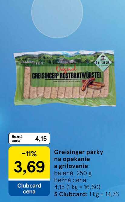 Greisinger párky na opekanie a grilovanie balené, 250 g