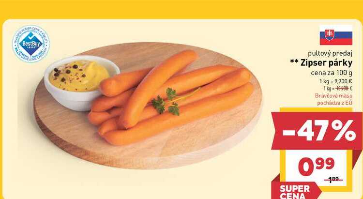 Zipser párky cena za 100 g 