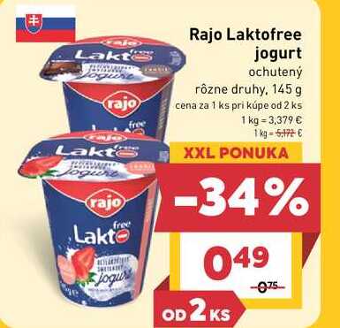 Rajo Lakto free jogurt ochutený rôzne druhy, 145 g  v akcii