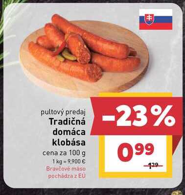 Tradičná domáca klobása cena za 100 g