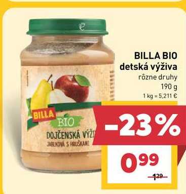 BILLA BIO detská výživa rôzne druhy 190 g 