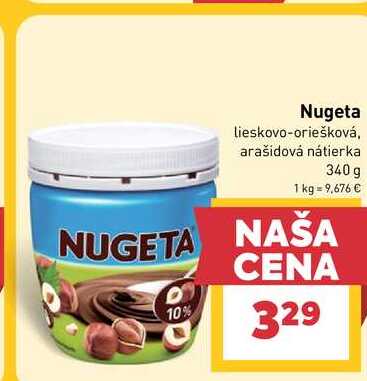 Nugeta lieskovo-oriešková, arašidová nátierka 340 g 