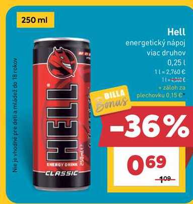 Hell energetický nápoj viac druhov 0,25 l