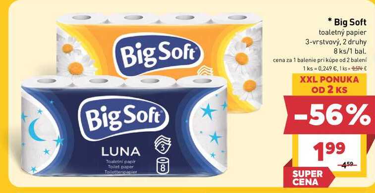 Big Soft toaletný papier 3-vrstvový, 2 druhy 8 ks/1 bal. 