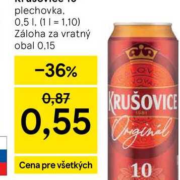 KRUŠOVICE 10° plechovka, 0.5l v akcii