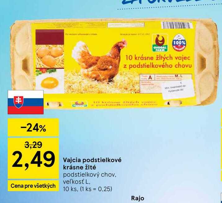 Vajcia podstielkové krásne žlté podstielkový chov veľkosť L, 10 ks