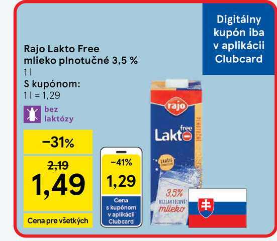 Rajo Lakto Free mlieko plnotučné 3,5 % 1l