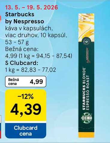 Starbucks by Nespresso káva v kapsulách, viac druhov, 10 kapsúl v akcii