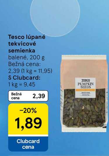 Tesco lúpané tekvicové semienka balené, 200 g