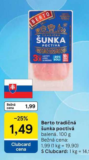 Berto tradičná šunka poctivá balená 100 g