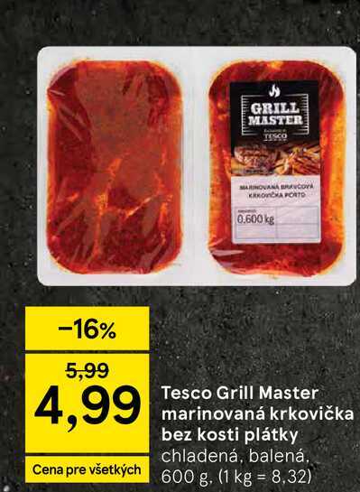 Grill Master marinovaná krkovička bez kosti plátky chladená, balená 600g