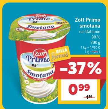 Zott Primo smotana na šľahanie 30% 200 g v akcii