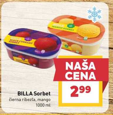 BILLA Sorbet čierna ríbezľa, mango 1000 ml