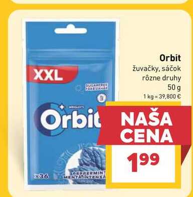 Orbit žuvačky, sáčok rôzne druhy 50 g