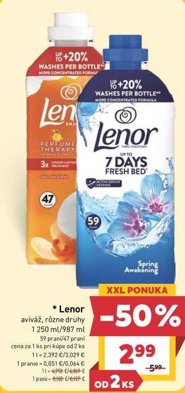 Lenor aviváž, rôzne druhy 1 250 ml/987 ml 59 praní/47 praní